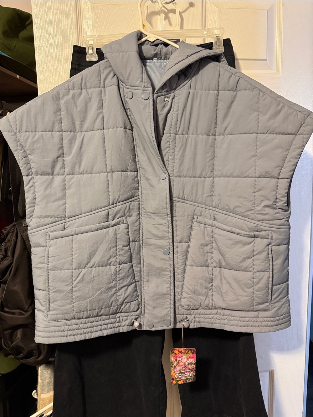 Amazon Light Gray Quilted Hooded Vest